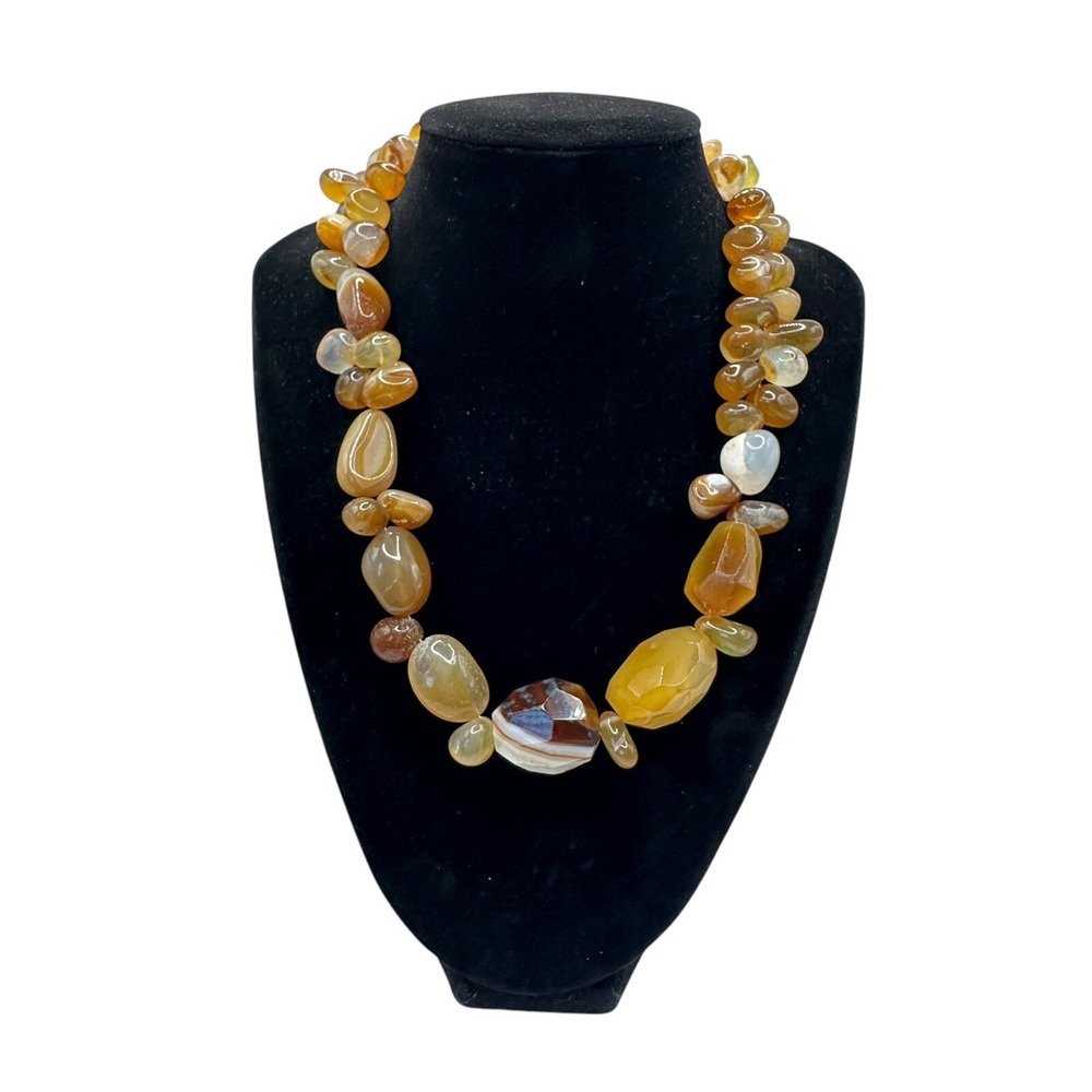 Beaded Agate Necklace Warm Earth Tones Statement Choker 18" 127g - Picture 4 of 16